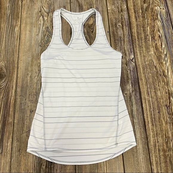 Athleta XS Striped Racerback Tank Stripes Gray White - Picture 1 of 7